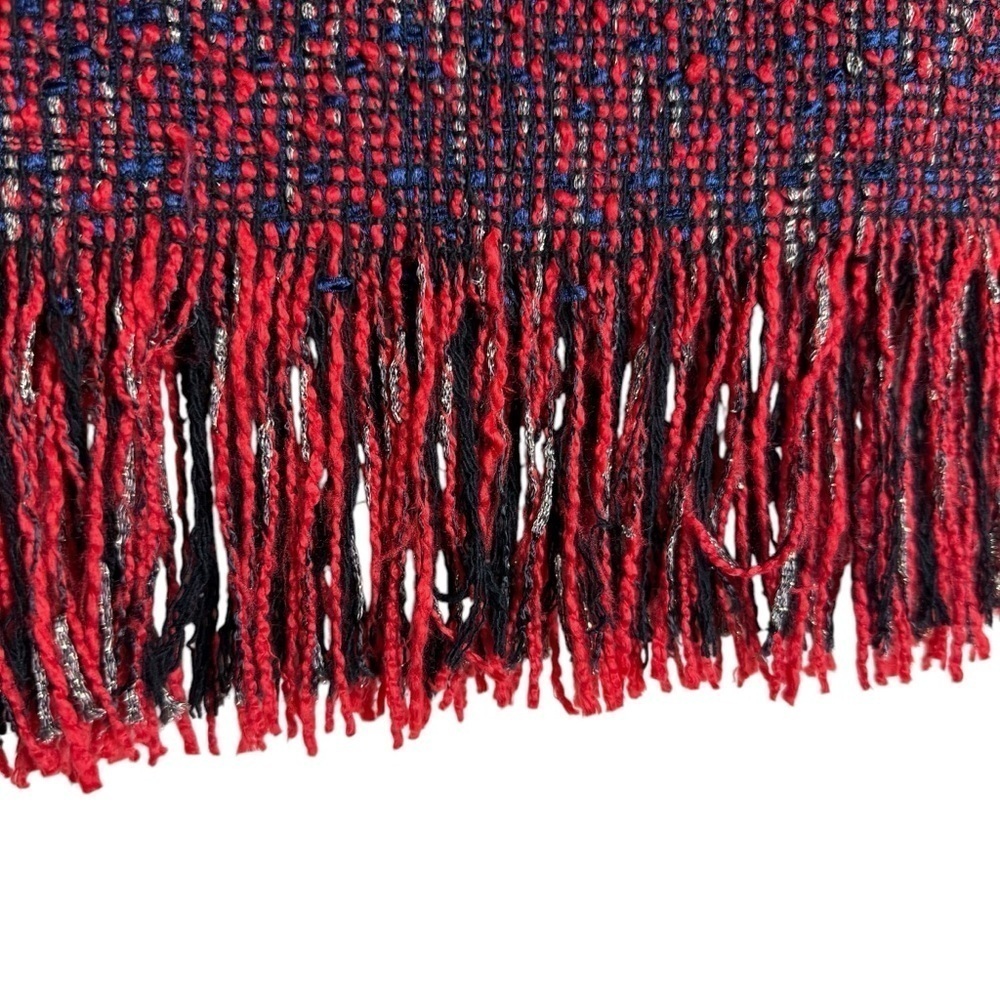 The Collective Tweed Red Black Metallic Mock Neck Long Sleeve Fringe Hem Top - Picture 12 of 14